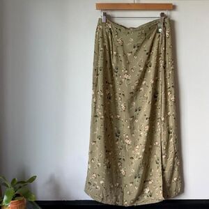 Vintage olive floral maxi skirt